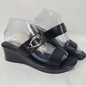 NEW Italian Shoemakers Black Mid Wedge Slip On Sandal SZ 7